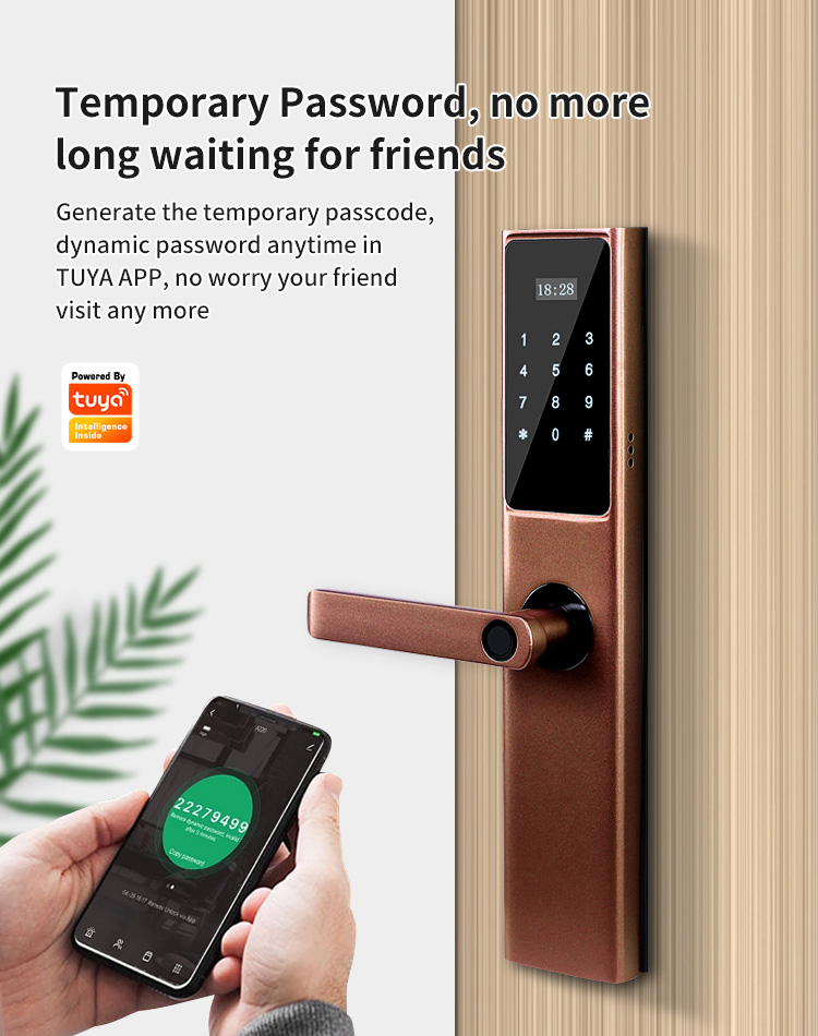 Tuya Wifi Digital Smart Door Lock Cylinder with Smart Phone Fingerprint Code Card and Key