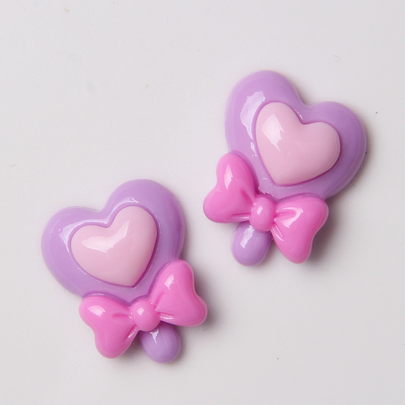 Sweet Heart Bowknot Lollipop Candy Resin Flatback Kawaii Craft Supplies Resin Cabochons Artificial DIY Crafts Making