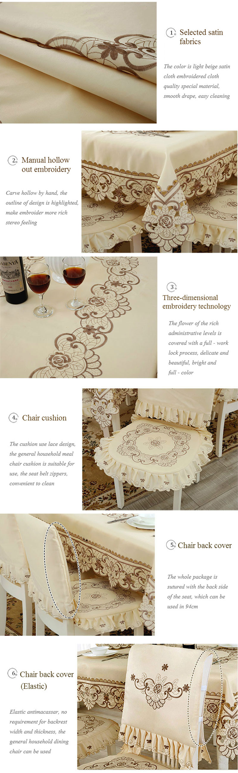 Cream Embroidery lace Small Coffee Rectangular Tablecloth Wedding Tablecloth