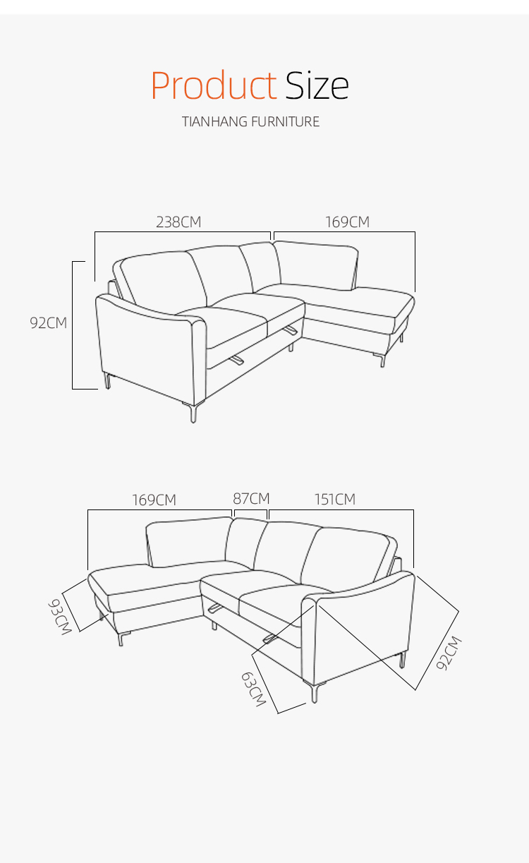 Hot sale Top quality furniture for Living room fabric sofa set L shaped corner sofa bed
