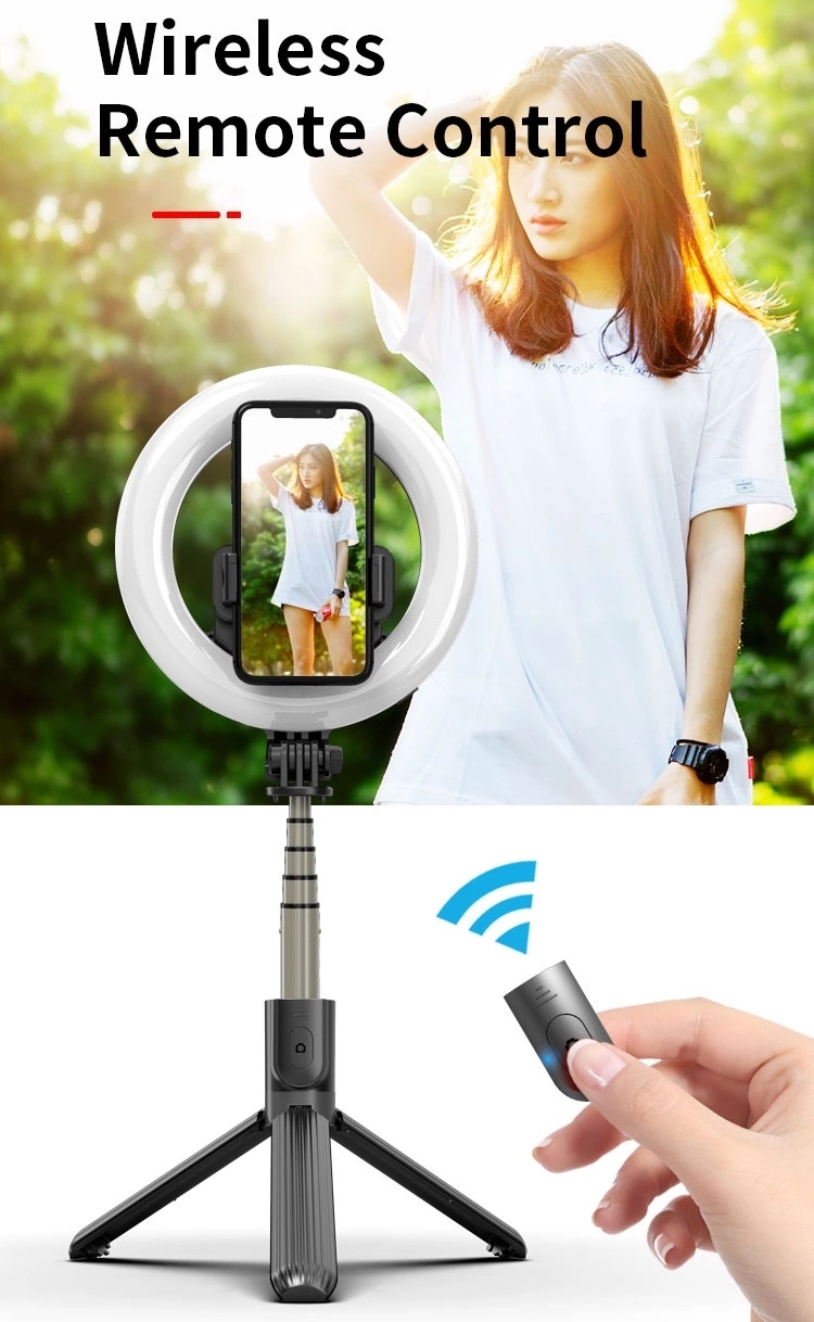 Bâton de selfie extensible bague lumière L07 dans trépied Avec 5 pouces anneau lumière télécommande sans fil Selfie bâton
