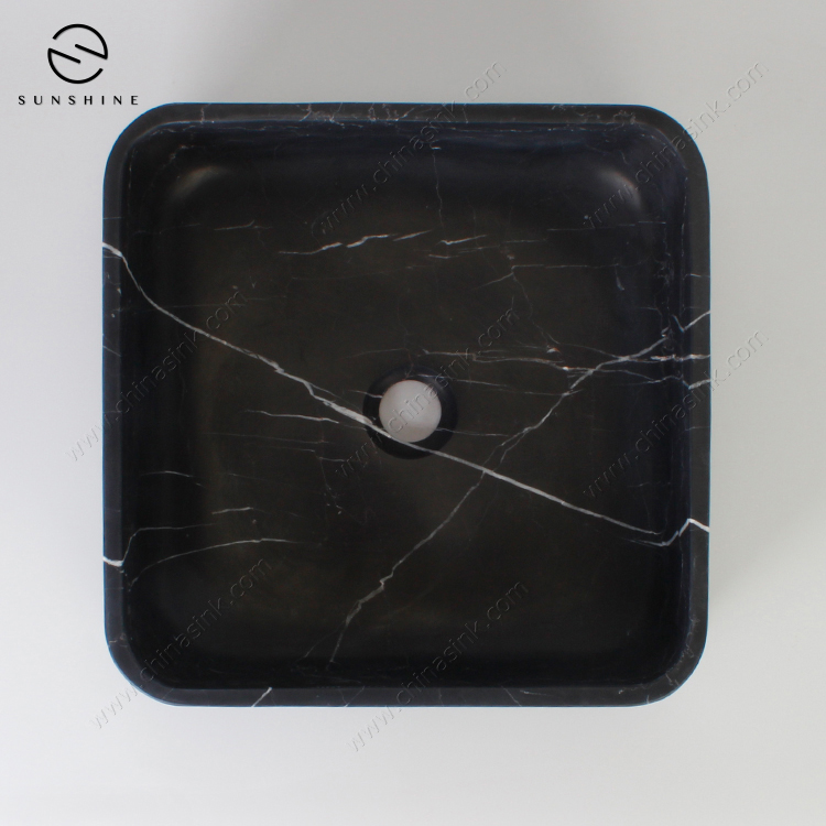 Factory Price China Black Marquina Marble Square Bathroom Wash Basin