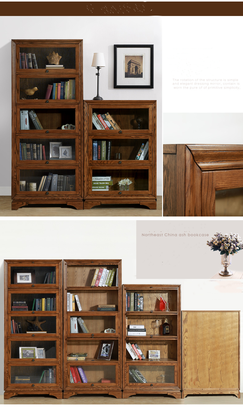 high quality solid wood household and office bookcase bookshelf with door
