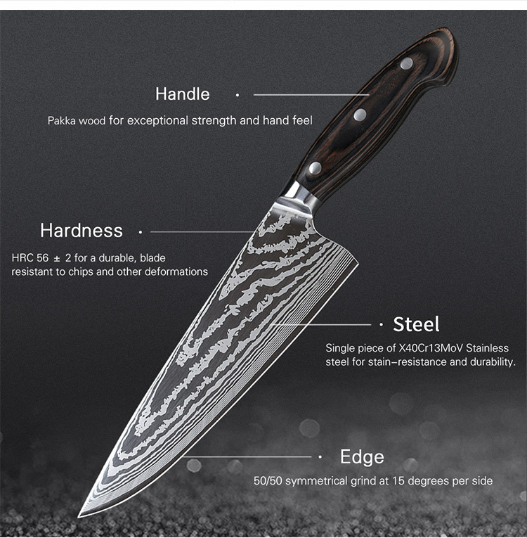 8 Inch Stainless Steel Chef Knife With Pakkawood Handle