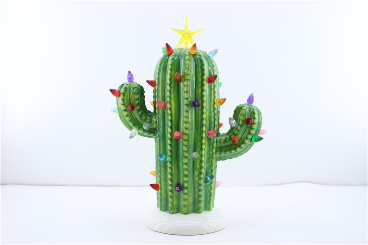 Hot sale LED Christmas decoration statue ceramic cactus ornament handmade mold gifts & crafts for sculptures home decoration