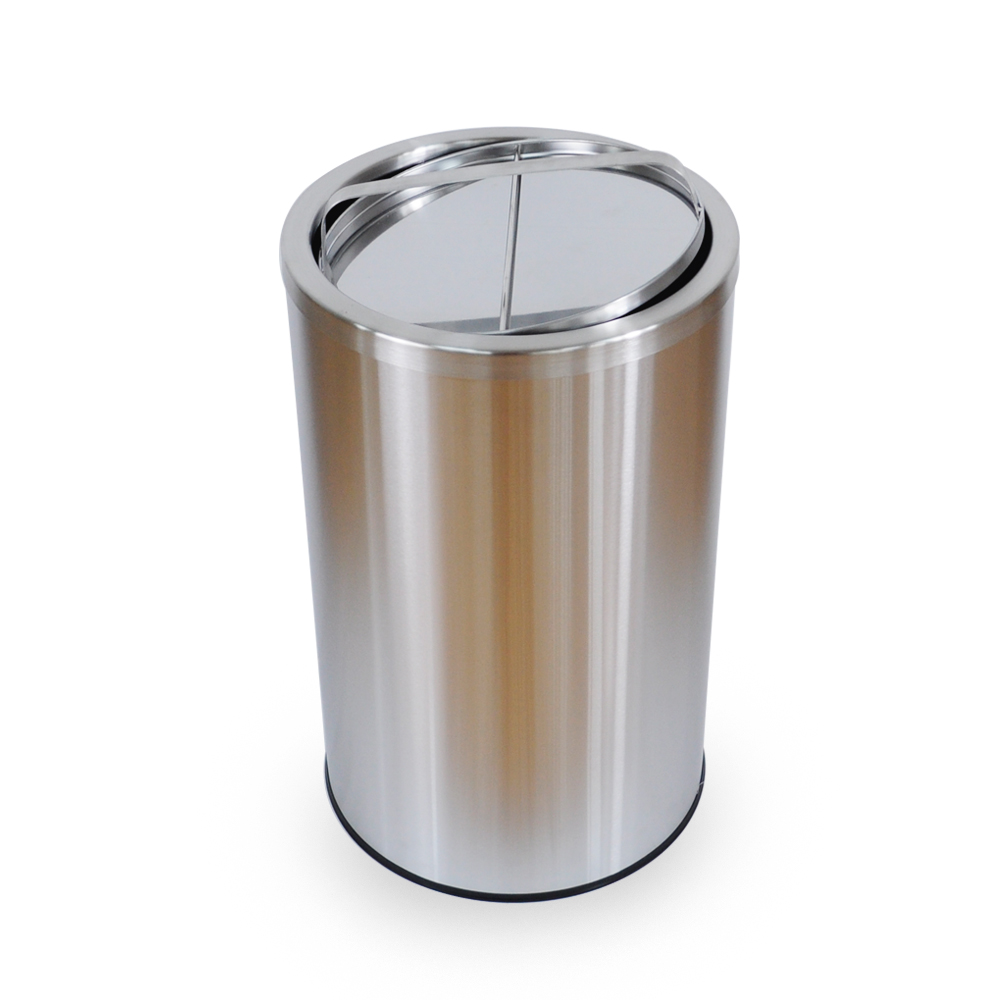 Round metal hotel swing lid trash bin stainless steel