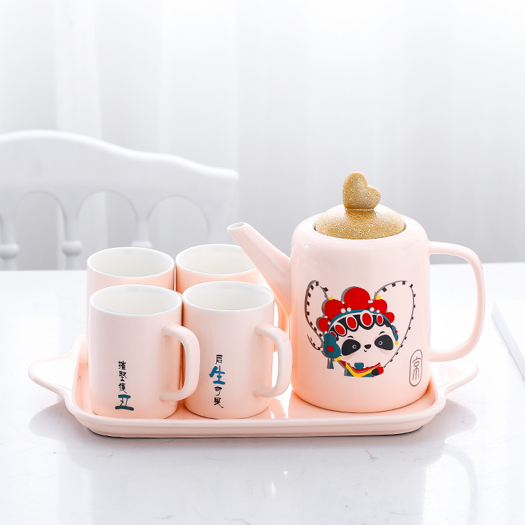 Customized 4 person coffee mug set  pink color tea cups coffee pot coffee set with tray