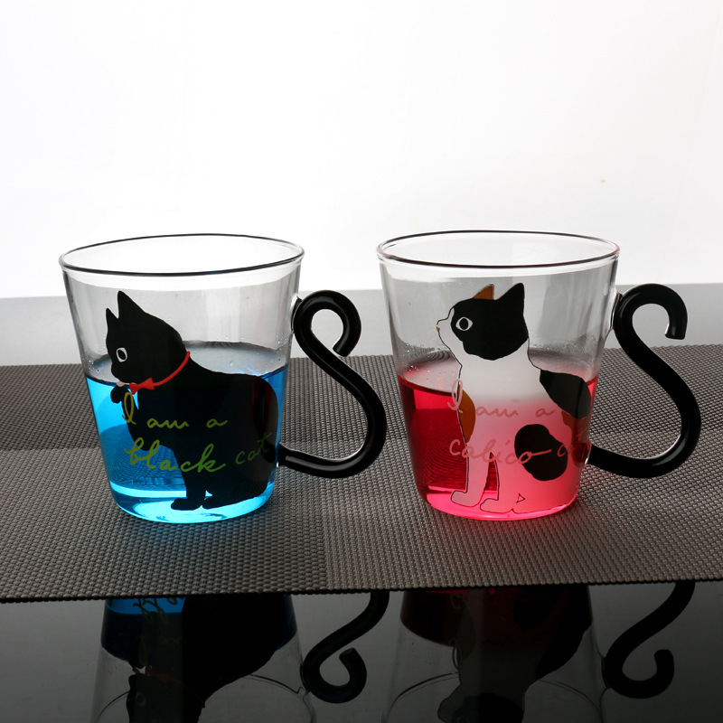 Cartoon Couple Cup Mug Breakfast Glass Hand Blown Glass