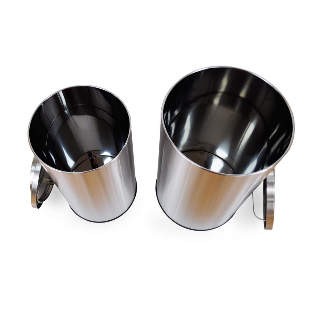 Round metal hotel swing lid trash bin stainless steel