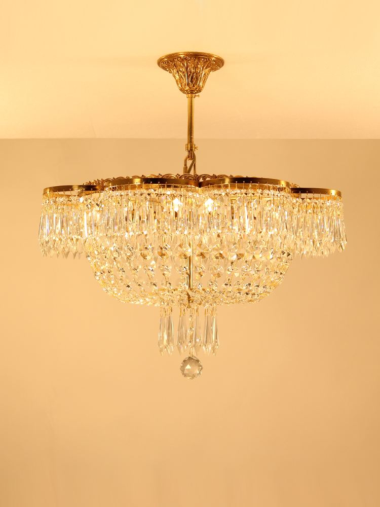 Living room pure copper luxury crystal chandeliers with gold color K9 crystal copper pendant lighting
