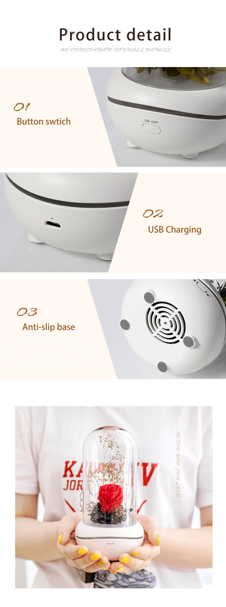 WYWD Creative Colorful Led Ultrasonic Rechargeable Diffuser Portable Aroma Fragrancy Lamp With 800mAh Battery