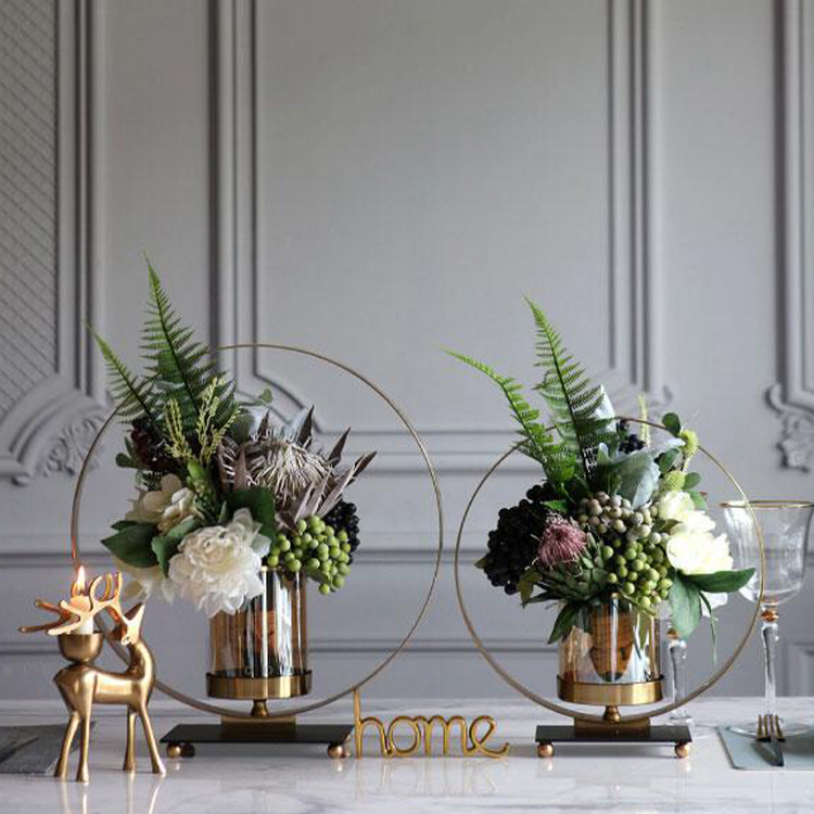 Unique home decor wedding antique brass metal glass tealight candle holder vase