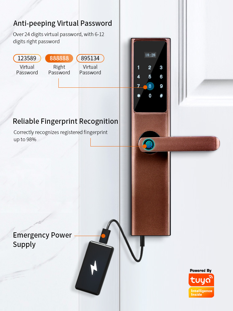 Tuya Wifi Digital Smart Door Lock Cylinder with Smart Phone Fingerprint Code Card and Key