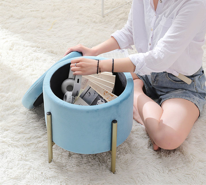 Legs Powder Coated Finish Round Storage Ottoman Chair KD Metal Home Furniture Living Room Furniture Home Stool & Ottoman Modern