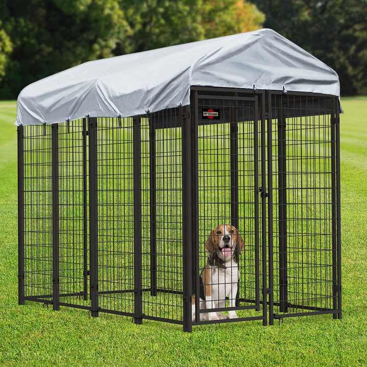 Commercial Outdoor Large Black Metal Crate Pet Enclosure Large Dog House Run Kennel Pet Cage With Roof