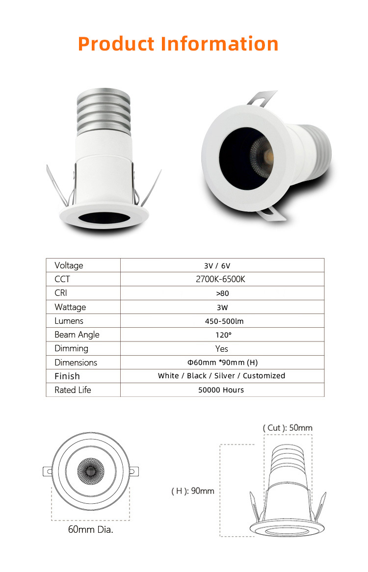 5W Handheld Narrow Beam Angle Mini Profile Led Downlight Spotlight Ceiling Spotlights