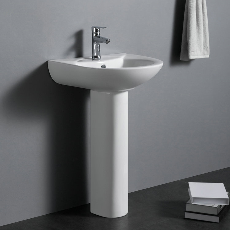 PB204 Single faucet hole oval shape white porcelain bathroom sink with pedestal