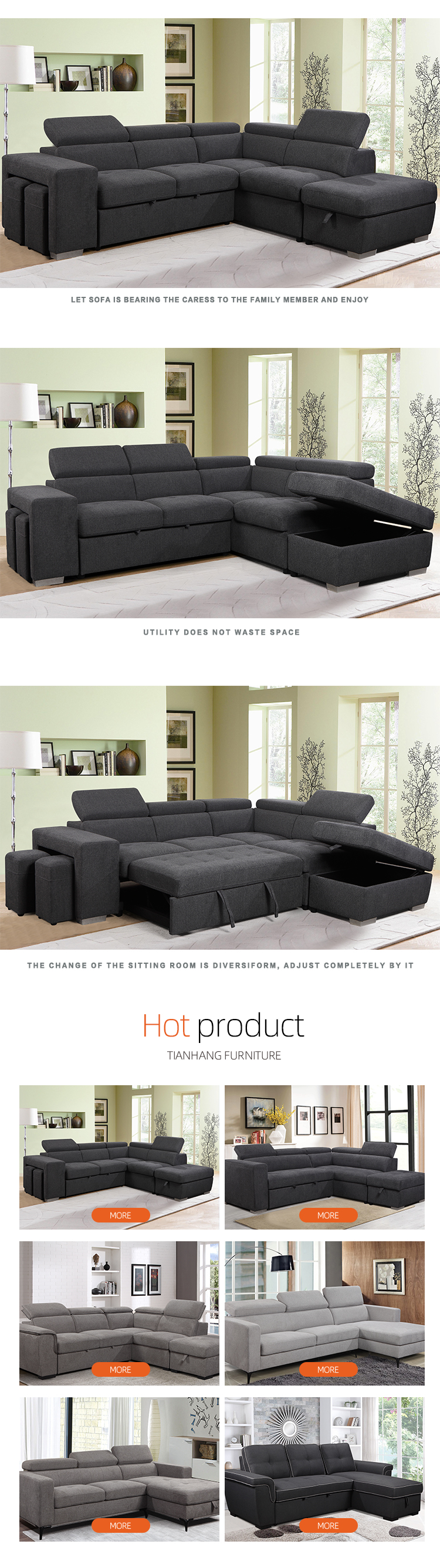 Foldable furniture sofa design modern style living room sofa comfortable fabric sofa set for home