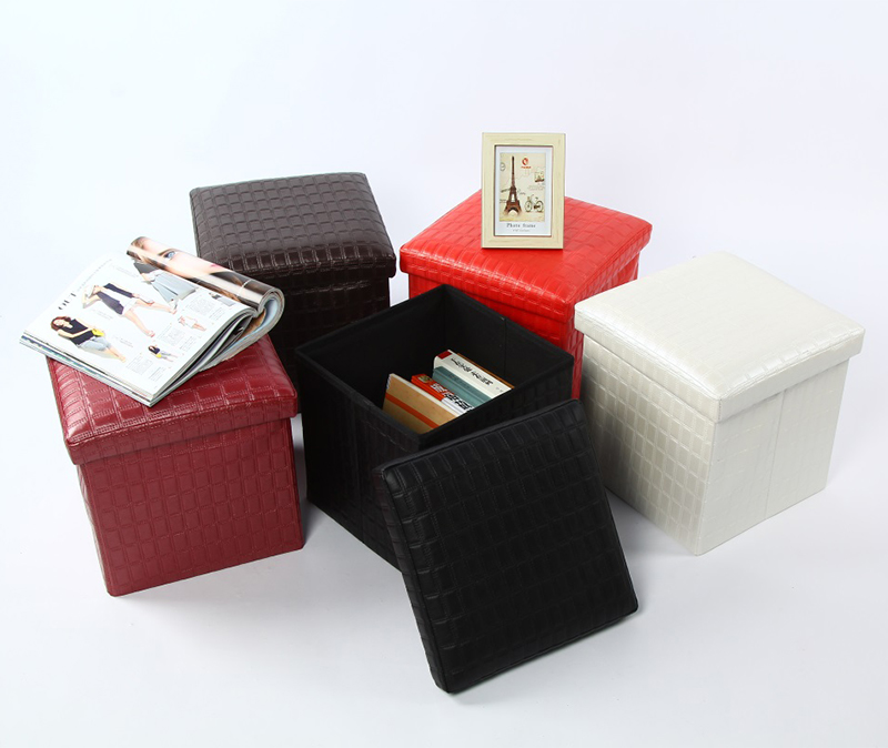 High quality folding ottoman and square pvc leather Folding  Storage Ottoman  for  furniture