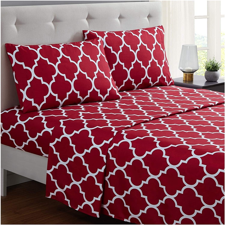 Wholesale Durable Printed Hotel Queen Size Luxury Microfiber  Bed Sheet Set Bedding Set