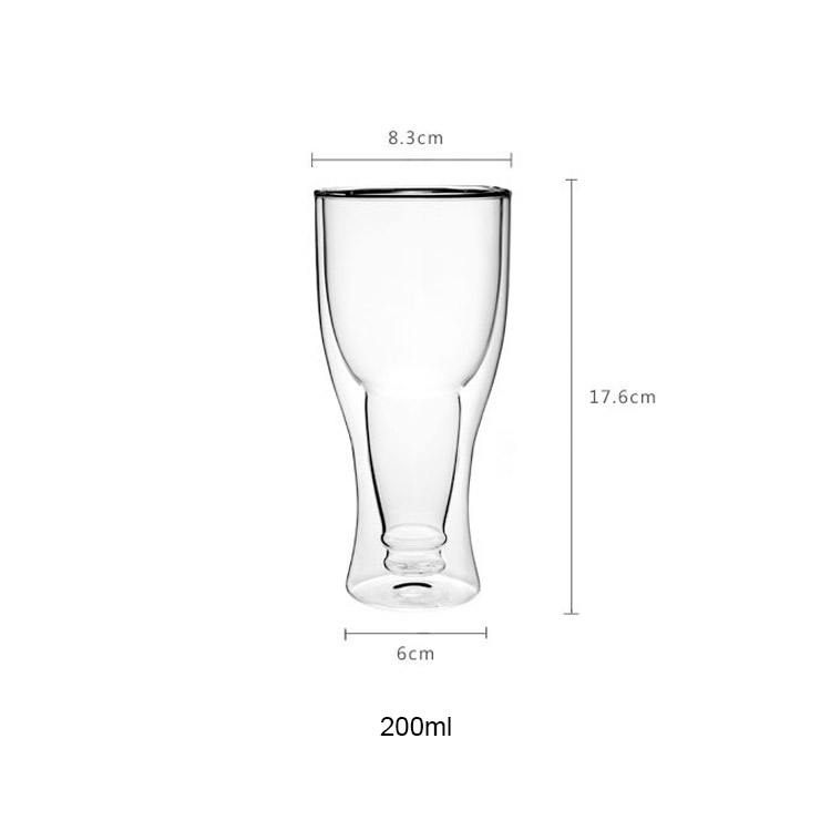 200ml High borosilicate durable transparent double wall glass beer steins mug
