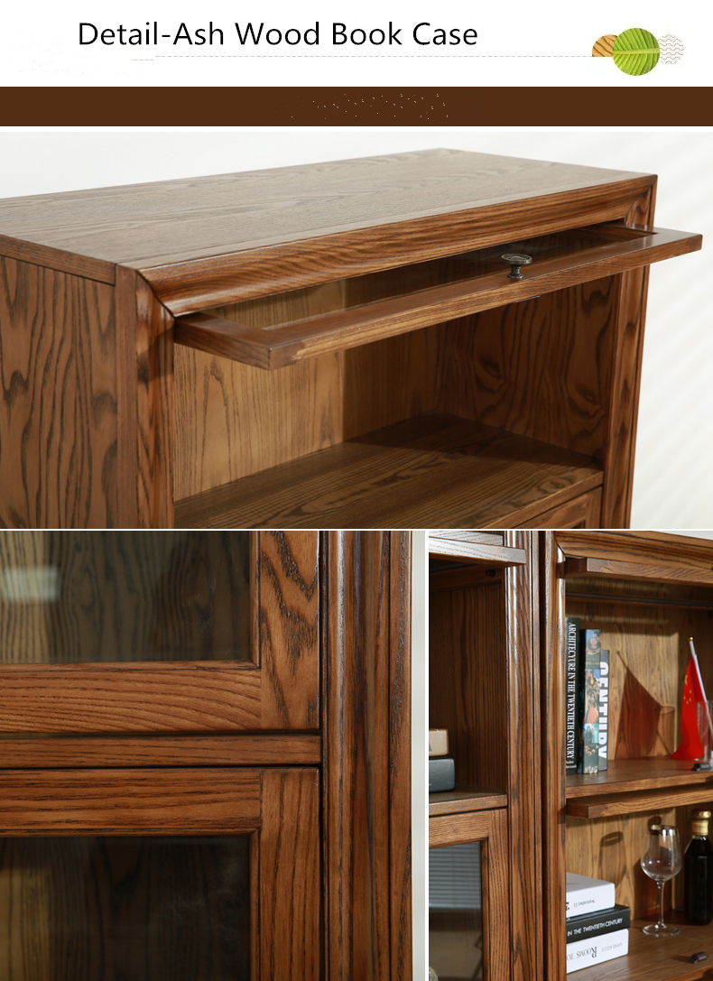 high quality solid wood household and office bookcase bookshelf with door