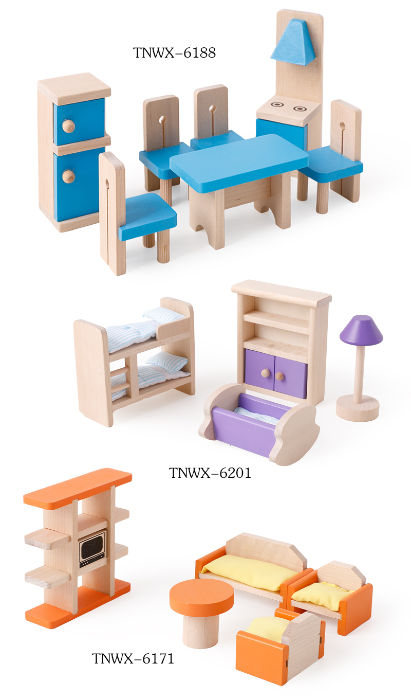 New style hot sale high quality wooden doll house furniture accessories natural solid wood furniture toys