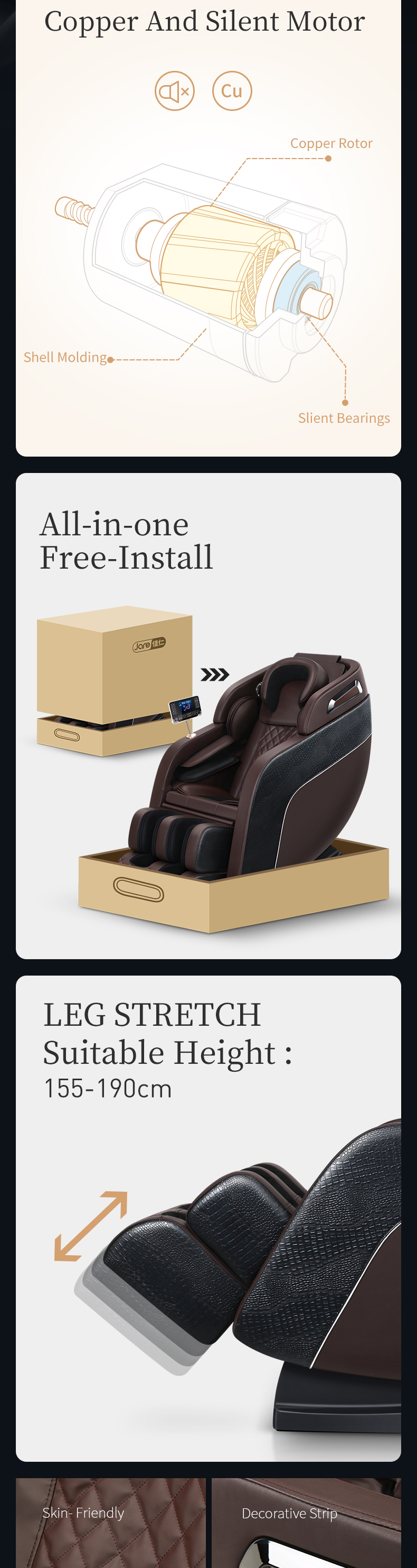 Jare S5 China Electric Relax Adjustable Reclining Massage Heating Automatic Airbag Back Vibration Massage Chair