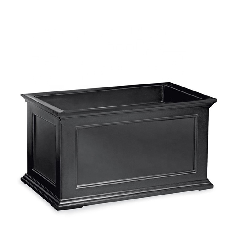 Customized Fiberglass Big Flower Pot Garden Furniture Black Rectangular Shape Planter Pot Antique Stype Flower Box