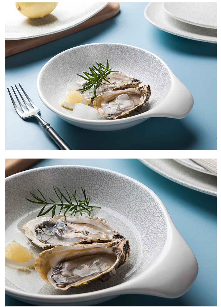 8.5" Restaurant Dinnerware Round Shape Ceramic Soup Plates With Handle