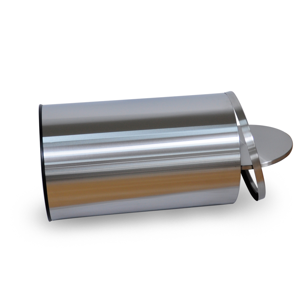 Round metal hotel swing lid trash bin stainless steel