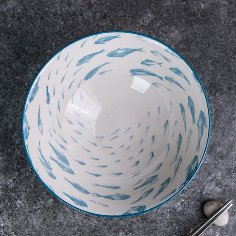 High Quality Household Fish Pattern Soup Large  Blue And White Porcelain Bowl