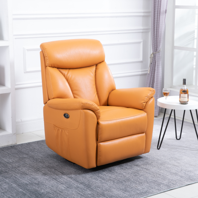 Orange Synethic Leather Super Soft Relaxing And Comfortable Manual Recliner Sofa Swivel and Rocker