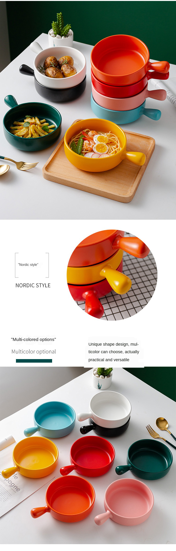 Round shape Ceramic Baking Dish Ceramic Dinner Plates Microwave Bakeware With Handle Tableware