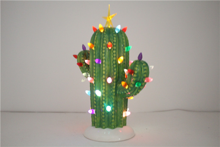 Hot sale LED Christmas decoration statue ceramic cactus ornament handmade mold gifts & crafts for sculptures home decoration