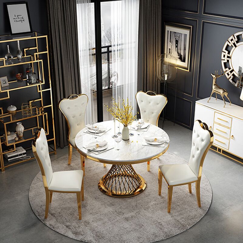 Wholesale round marble top dining table design modern royal restaurant metal leg table nest stainless steel stand