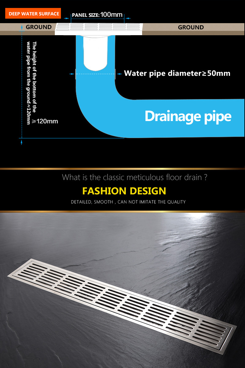 OEM ODM stainless steel bathroom balcony drainage automatic airtight floor drain line shower rectangular shower drains