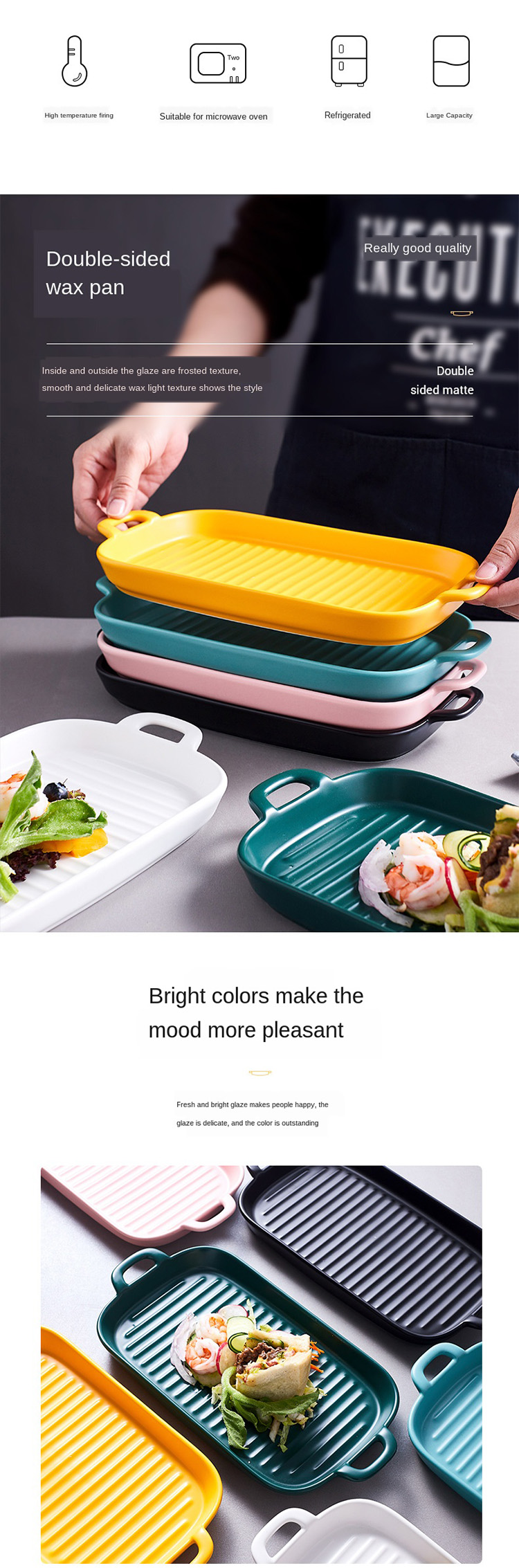 Nordic Style Rectangle Ceramic Plate Glazed Baking Pan Ceramic Baking Tray For Restaurants Bakeware