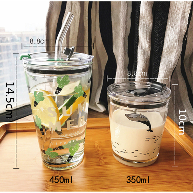 Fashion Eco Life Style Borosilicate Cactus Printing Glass Cup Drinking