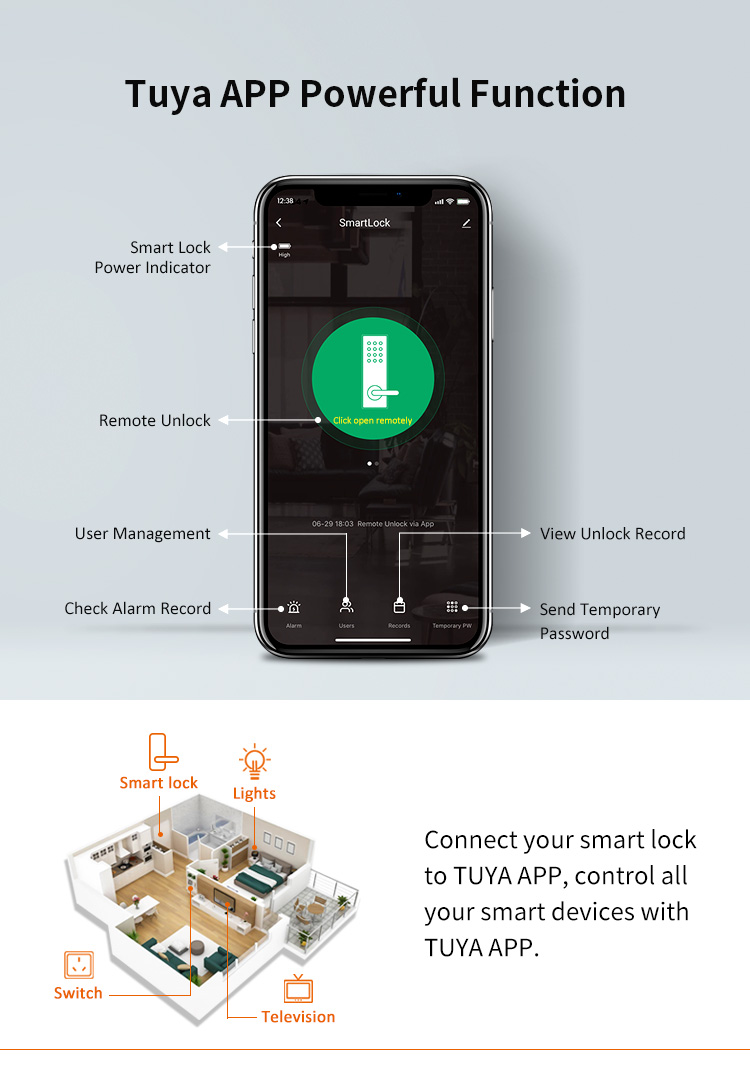 Tuya Wifi Digital Smart Door Lock Cylinder with Smart Phone Fingerprint Code Card and Key
