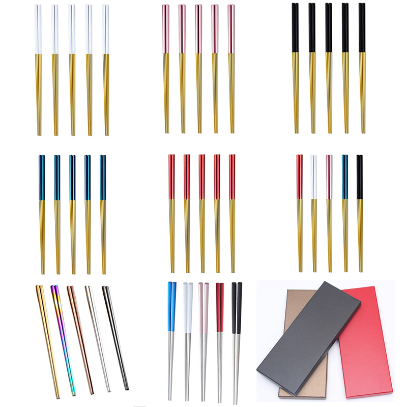 304 Metal Traditional Korean Lightweight Chopstick set gift Chinese chopsticks with logo Hot Sale Supermarket