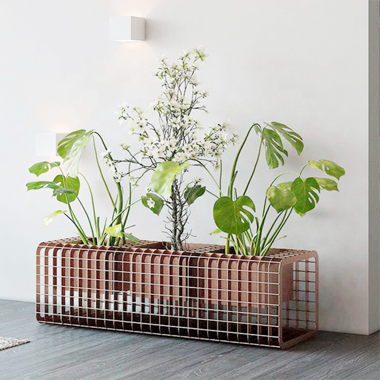 Factory Customized Design Commercial Planter Pot Galvanized Steel Mesh Flower Pot Decorative Standing Indoor Flower Box