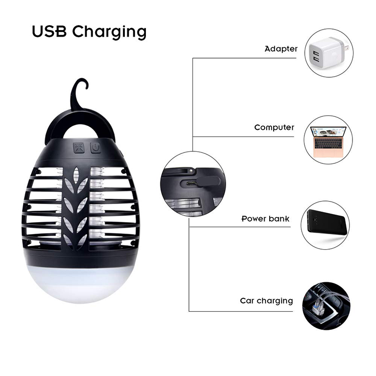 Three modes waterproof outdoor IP65 novelty rechargeable led camping lantern mosquito killer lamp