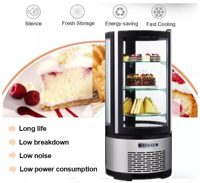 100L High Quality Stainless Steel Counter Top Cake Showcase Bakery Equipment Refrigerated Cake Round Display Cooler