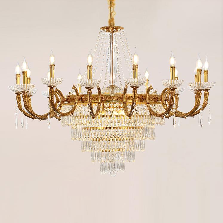 Pure copper french style gold chandelier pendant lighting with K9 crystal for villa decoration