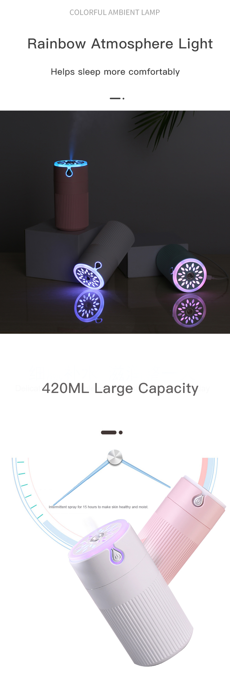 Ultrasonic USB Car Air Humidifier and mini aromatic large humidifier with 420ml
