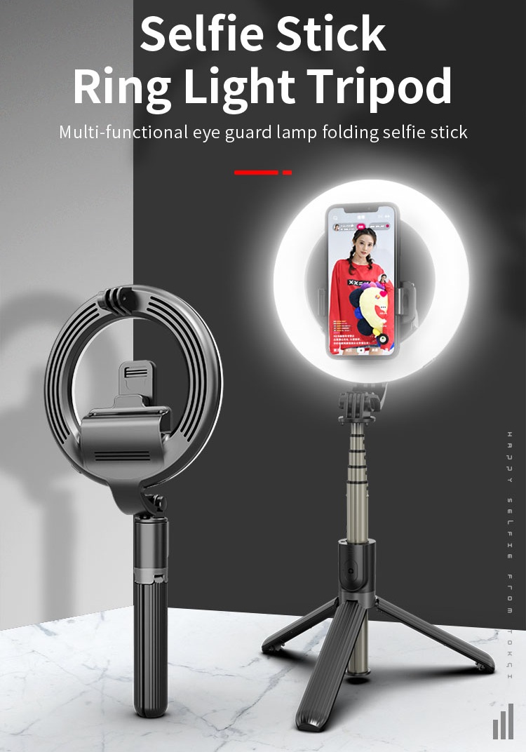 Bâton de selfie extensible bague lumière L07 dans trépied Avec 5 pouces anneau lumière télécommande sans fil Selfie bâton