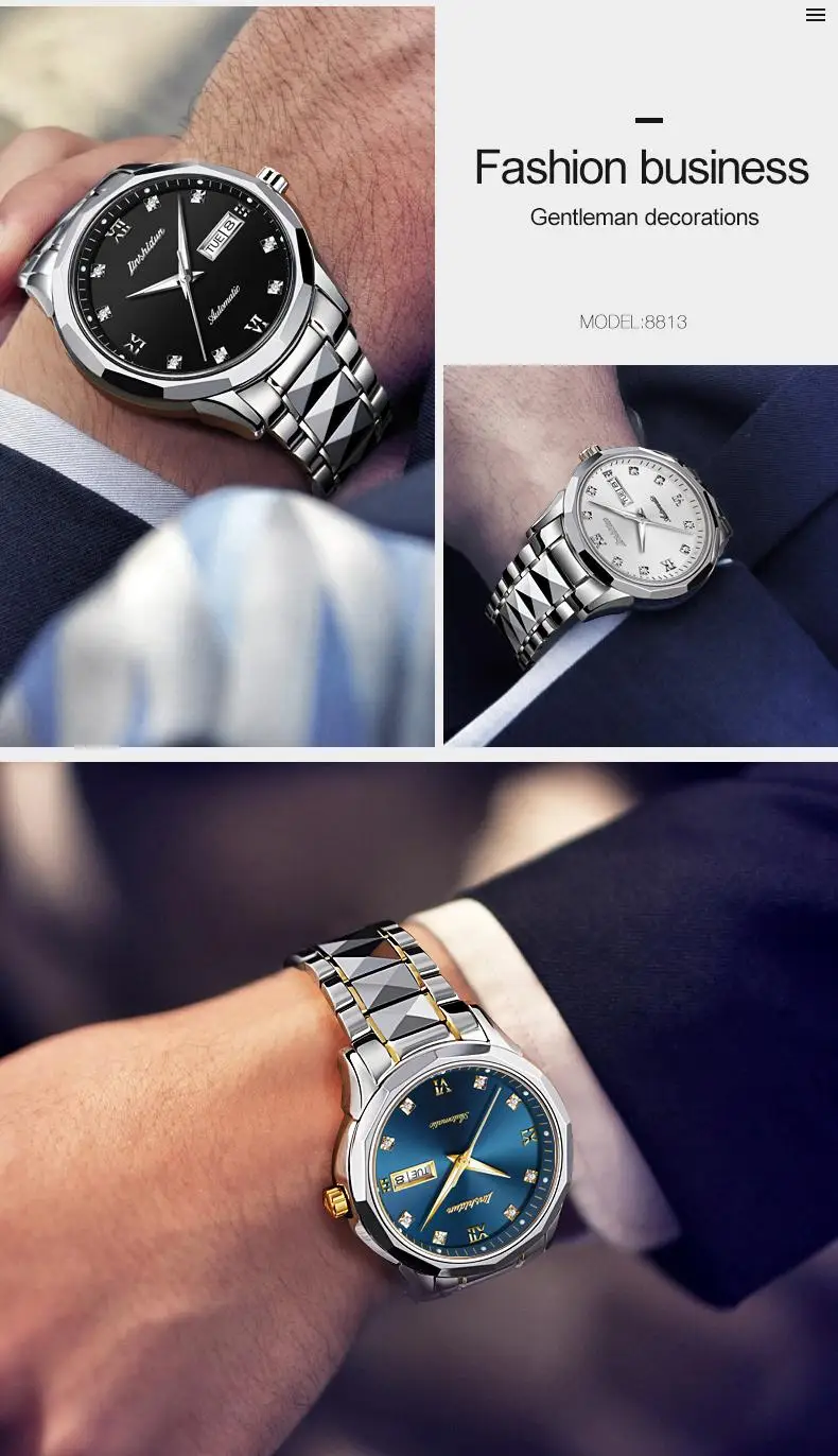 Men Watch Top Luxury Brand JSDUN Mechanical Automatic Chronograph Date Steel Strap Watch For Men Custom Logo Hand Clock