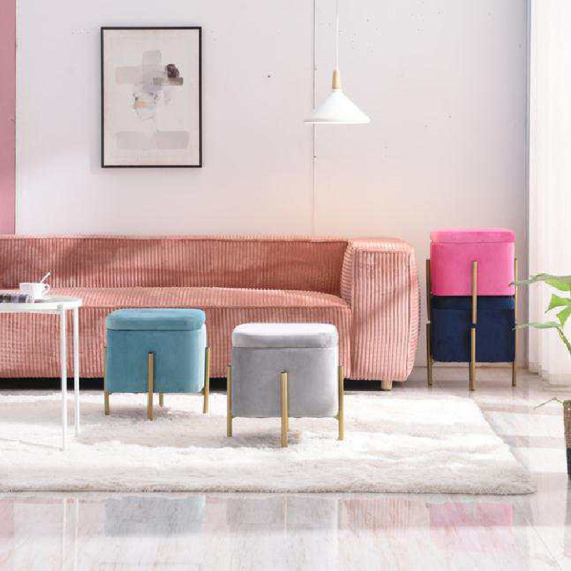 Legs Powder Coated Finish Round Storage Ottoman Chair KD Metal Home Furniture Living Room Furniture Home Stool & Ottoman Modern