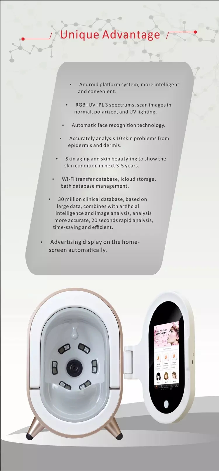 Camera Portable Face Analyzer Woods Lamp Skin Diagnostic Analyzer